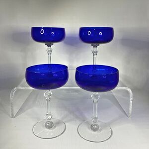 Rare Seneca Cobalt Champagne Glasses Blue Crystal Vintage 1930s Dining